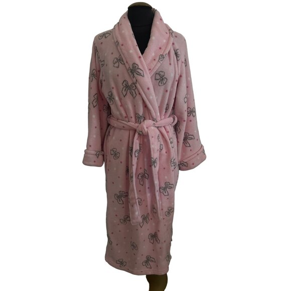 Oscar De La Renta Pink Bow Print Plush Robe L/XL - Picture 1 of 8